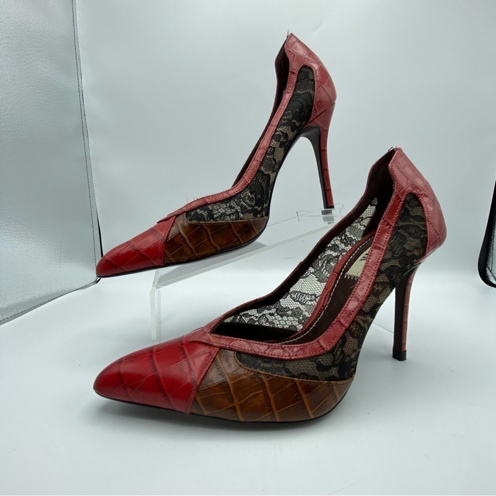 🌹NWOT. Zara Red Animal Print Lace High Heel Shoes. Size 7,5. - Picture 5 of 12